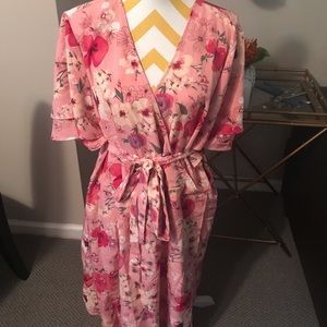 Ava and Viv 3x pink floral dress with waist tie